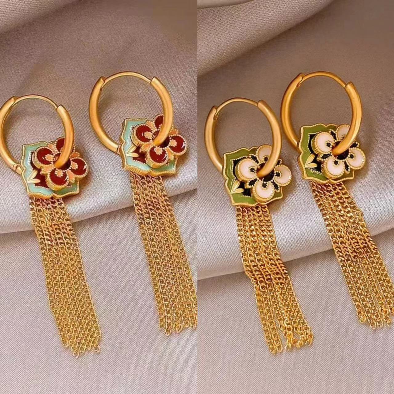 Ethnic Fashion Way - Boucles d'oreilles à pampilles dorées en