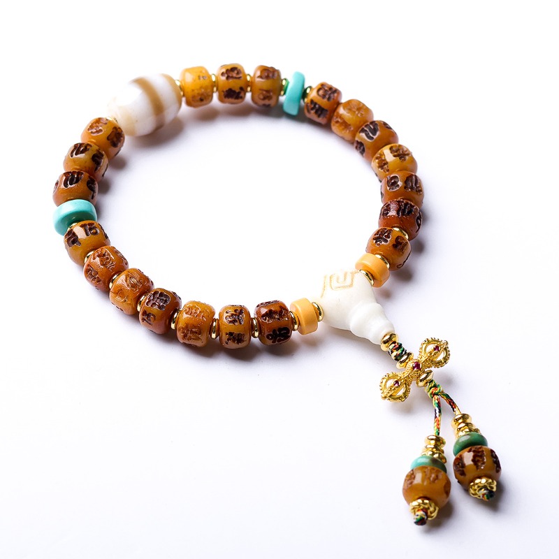 Ethnic Fashion Way - Bracelet tibétain sculpté en os avec