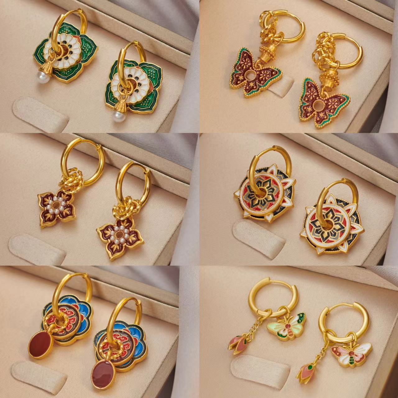 Ethnic Fashion Way - Boucles d'oreilles Vintage chinois en émail